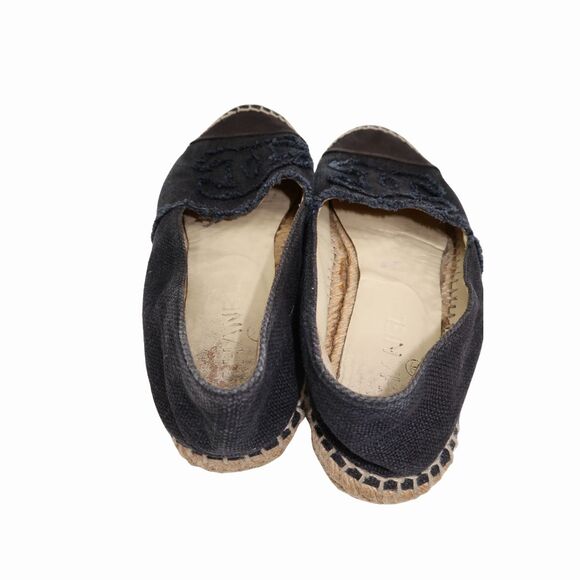 Chanel Fabric Interlocking CC Logo Canvas Espadrilles Flats Black Size 39 - Picture 4 of 7